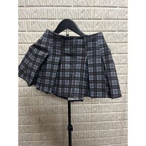 Madden NYC Black Plaid Pleated Mini Skirt with Built-in Shorts XXS 00 NWT